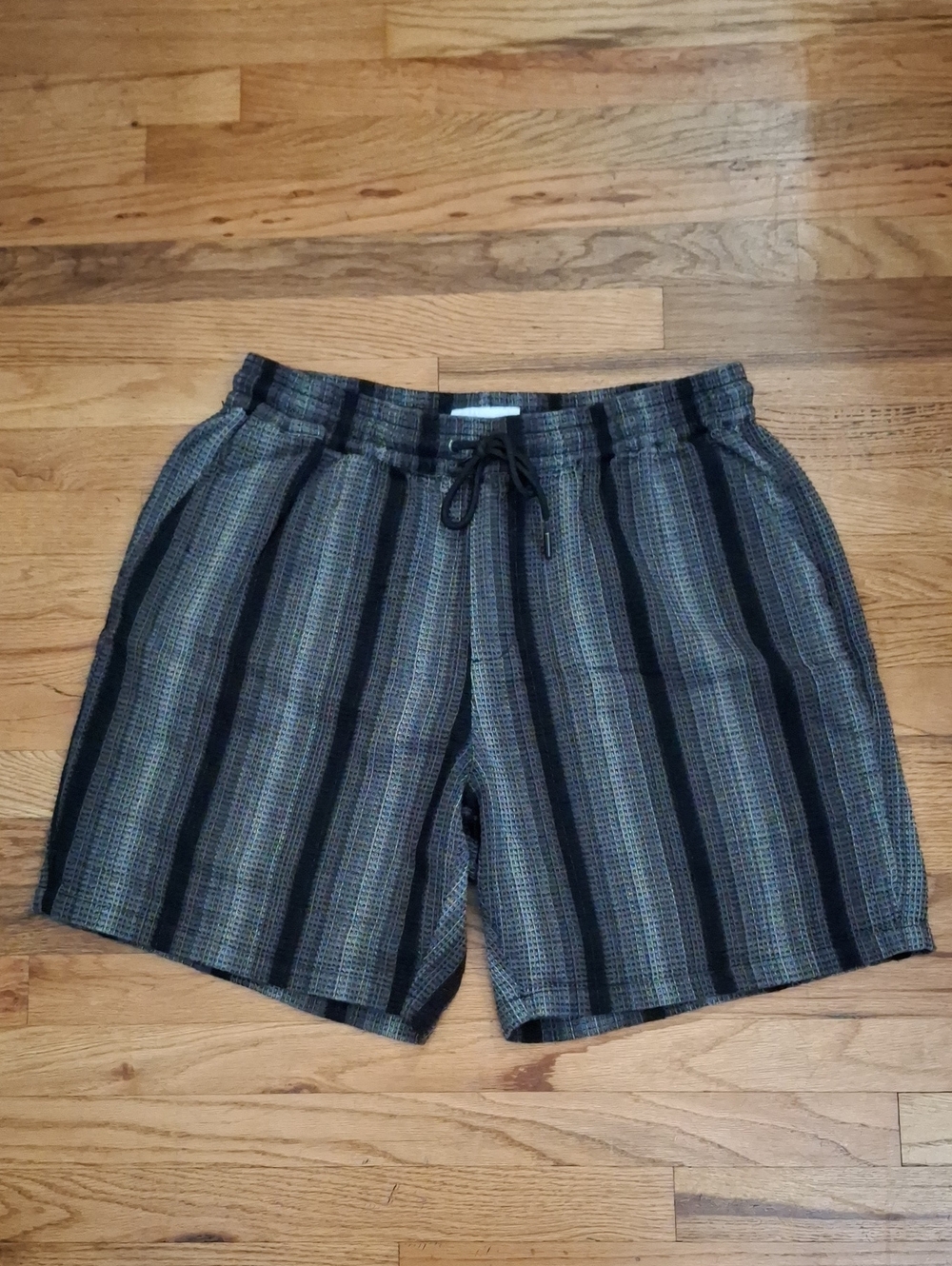 I Love Ugly Striped Drawstring Lounge Shorts in Grey and Black_1